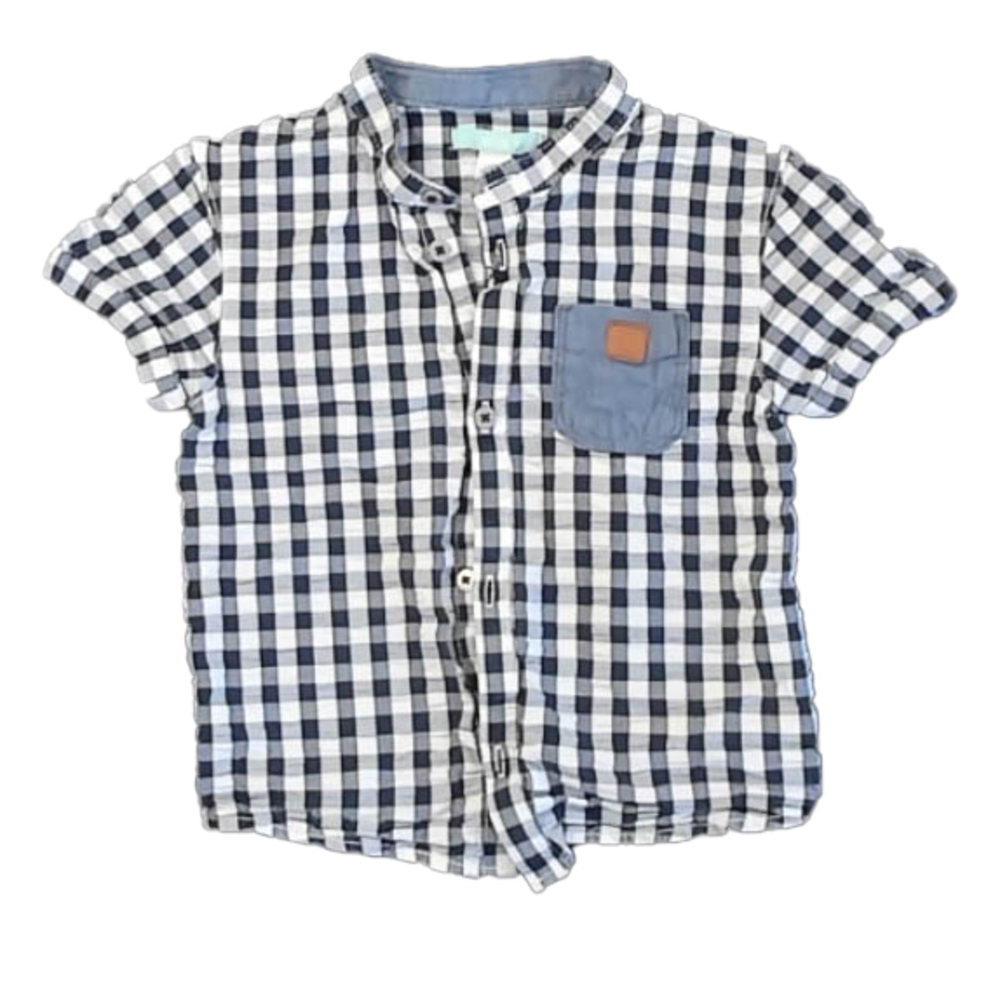 Obaibi Boys Blue | White Button Down Short Sleeve size: 23 Months